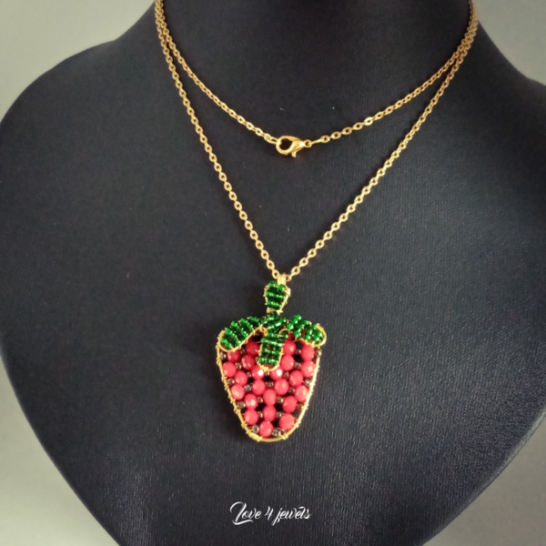 Χειροποίητο μοτίφ φράουλα με σύρμα ορείχαλκου και κρυσταλλάκια - ορείχαλκος, μακριά, ατσάλι, μενταγιόν - 2