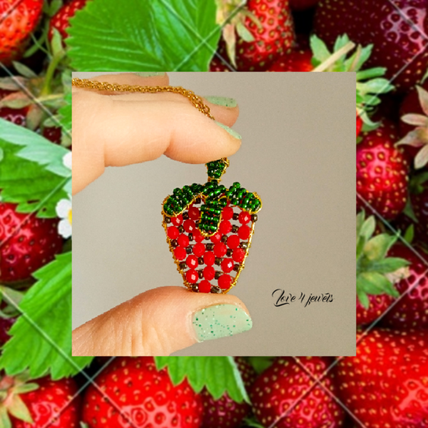 Χειροποίητο μοτίφ φράουλα με σύρμα ορείχαλκου και κρυσταλλάκια - ορείχαλκος, μακριά, ατσάλι, μενταγιόν - 5