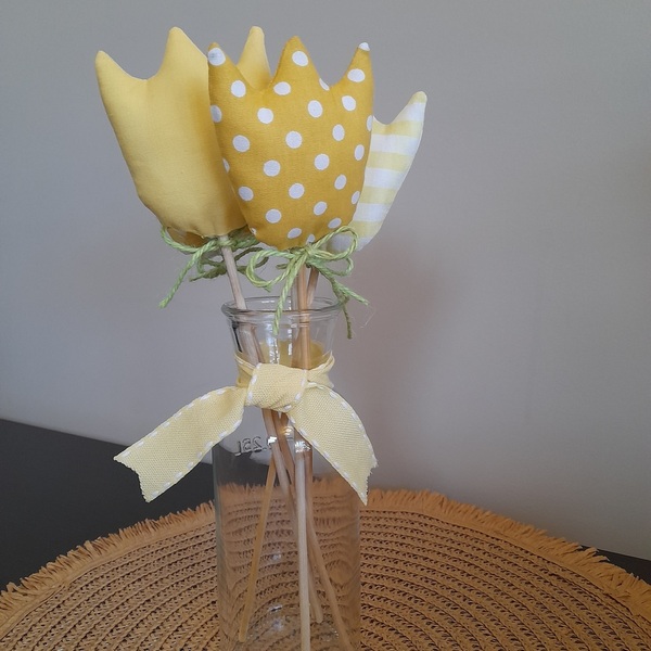 5 Διακοσμητικές κίτρινες τουλίπες σε στικάκι - 28 εκατοστά - λουλούδια, διακοσμητικά, δώρο για πάσχα, πασχαλινή διακόσμηση - 4