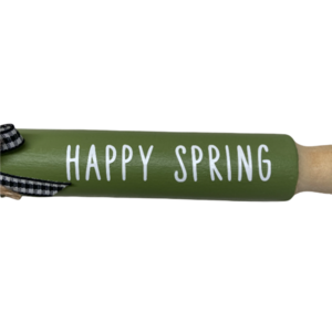Μικρος διακοσμητικος ξυλινος πρασινος πλαστης Happy Spring διαμ. 18 cm - ξύλο, διακοσμητικά - 3