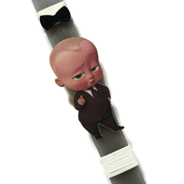 Αρωματική γκρι λαμπάδα με ξύλινη φιγούρα αρχηγός από κούνια, Boss baby, 32 εκατοστά. - αγόρι, λαμπάδες, για παιδιά, ήρωες κινουμένων σχεδίων, για μωρά - 4