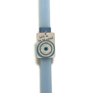 Unisex γαλάζια αρωματική λαμπάδα με ξύλινο διακοσμητικό με μάτι, 32 εκατοστά. - κορίτσι, αγόρι, λαμπάδες, για ενήλικες, για εφήβους - 3