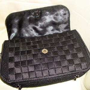 Μαύρη χειροποίητη κεντητή τσάντα στον καμβά - νήμα, clutch, πλεκτές τσάντες, δώρα για γυναίκες, βραδινές - 3