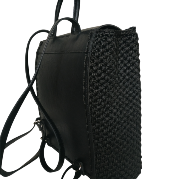 Χειροποίητη πλεκτή τσάντα backpack σε μαύρο - πλάτης, μεγάλες, all day, δερματίνη, πλεκτές τσάντες - 5