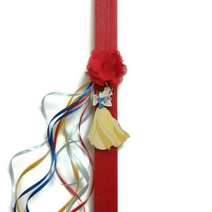 Πασχαλινή αρωματική κόκκινη λαμπάδα με ξύλινη φιγούρα Χιονάτη, 32 εκατοστά. - κορίτσι, λαμπάδες, για παιδιά, για εφήβους, ήρωες κινουμένων σχεδίων - 2