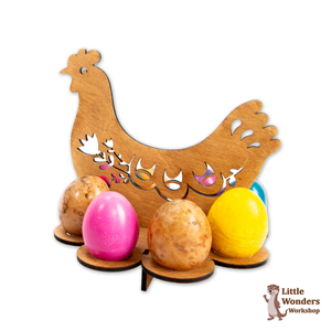 Ξύλινη Αυγοθήκη 8 θέσεων για το Πάσχα - "Η Κότα & τα αυγά της" - Διάσταση 21X18Χ18εκ. - διακοσμητικά, για ενήλικες, ξύλινα διακοσμητικά, ζωάκια - 2