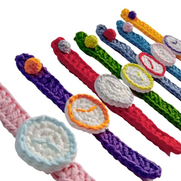 Πολύχρωμα παιδικά πλεκτά ρολόγια -μήκος 14 εκ - κορίτσι, αγόρι, ρολόι, crochet, αναμνηστικά - 3