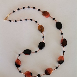Μακρύ κολιέ με μαύρο-πορτοκαλί αχάτη και όνυχα - ημιπολύτιμες πέτρες, μακριά, ατσάλι, μεγάλα - 4