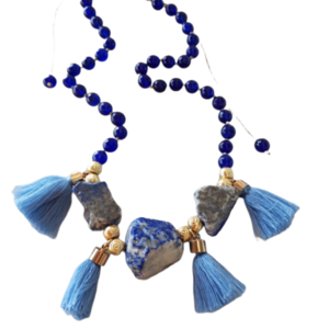 Κολιέ με ακατεργαστες πέτρες lapis lazuli και μπλε άχατες. - ημιπολύτιμες πέτρες, αχάτης, επιχρυσωμένα, μακριά