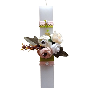 Χειροποίητη λαμπάδα λευκή κοντή''ΛΟΥΛΟΥΔΙΑ'' (25cm) - κορίτσι, λουλούδια, λαμπάδες, για ενήλικες, για εφήβους