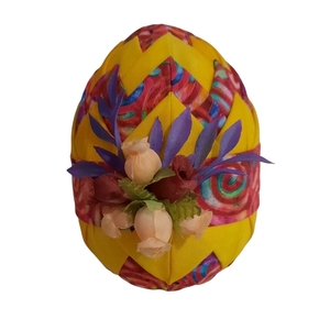 Διακοσμητικό Πασχαλινό αυγό από ύφασμα, σε αποχρώσεις του κίτρινου και φούξια με ύψος 12cm - διακοσμητικά, πασχαλινά αυγά διακοσμητικά, πασχαλινή διακόσμηση, πασχαλινά δώρα