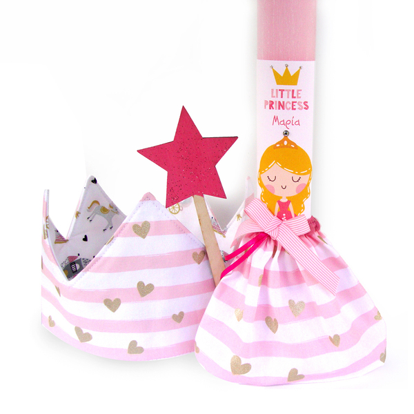 Σετ λαμπάδα με κορώνα και ραβδί "Μικρή πριγκίπισσα" - κορίτσι, λαμπάδες, για παιδιά, πριγκίπισσες, προσωποποιημένα