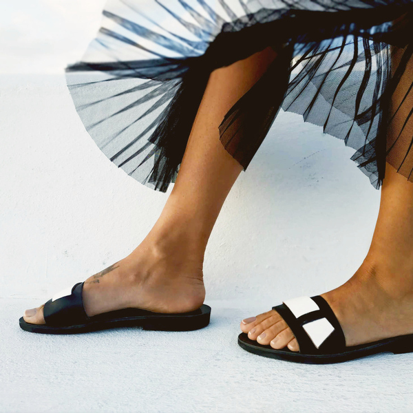 Handmade Leather Sandal : Clio - δέρμα, μαύρα, φλατ, slides - 3