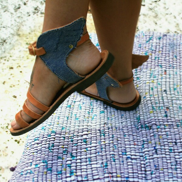 Handmade Leather Sandal : Denim Hermes - δέρμα, φλατ, ankle strap - 2