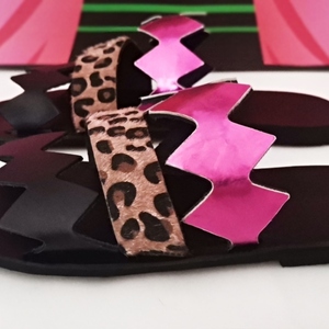 Handmade Leather Sandal : Kallia - δέρμα, μαύρα, φλατ, slides