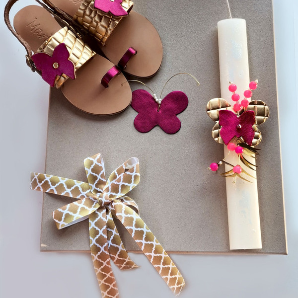 Πασχαλινή Κασετίνα : Platina Butterfly (Σανδαλάκι και Λαμπάδα) Box Set - κορίτσι, λουλούδια, λαμπάδες, για παιδιά