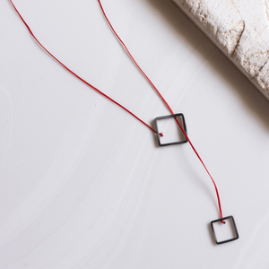 "Chimera" Rhodium plating square necklace - ασήμι 925, μακριά - 3