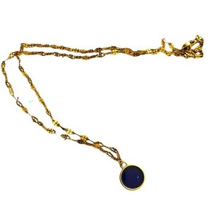 Blue Moon Necklace - επιχρυσωμένα, κοντά, ατσάλι, μπλε χάντρα, μενταγιόν
