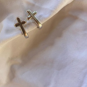 Silver cross earrings - επάργυρα, σταυρός, καρφωτά, μικρά, ατσάλι