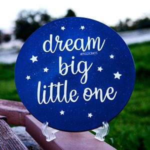 "Dream big little one" Ξύλινο διακοσμητικό κάδρο (Ø25cm) - δώρα για βάπτιση, διάστημα, παιδικοί πίνακες - 5