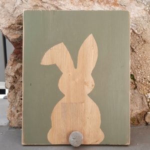 "Easter Bunny" - Ξύλινο καδράκι "λαγός" 25 × 30 εκ. - πίνακες & κάδρα, λαγουδάκι, δώρο πάσχα, διακοσμητικό πασχαλινό - 4