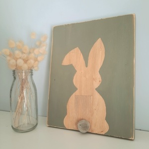 "Easter Bunny" - Ξύλινο καδράκι "λαγός" 25 × 30 εκ. - πίνακες & κάδρα, λαγουδάκι, δώρο πάσχα, διακοσμητικό πασχαλινό - 3