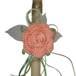 Σομόν λαμπάδα με πλεκτό τριαντάφυλλο - κορίτσι, τριαντάφυλλο, λουλούδια, λαμπάδες, για ενήλικες - 3