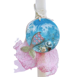 Αρωματική λαμπάδα με ροζ μπλε γοργόνα από υγρό γυαλί - κορίτσι, λαμπάδες, για παιδιά, αρωματικές λαμπάδες, γοργόνες