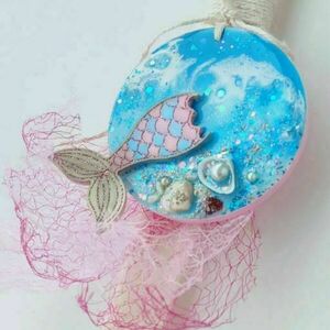 Αρωματική λαμπάδα με ροζ μπλε γοργόνα από υγρό γυαλί - κορίτσι, λαμπάδες, για παιδιά, αρωματικές λαμπάδες, γοργόνες - 2