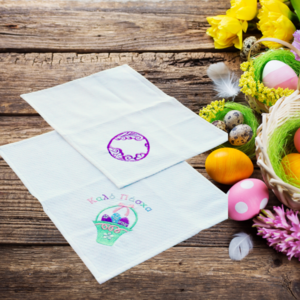 Πετσέτες Κουζίνας με Πασχαλινό Κεντητό Σχέδιο Μοβ - Πράσινο - λουλούδια, σετ, διακοσμητικά, δώρο πάσχα - 5