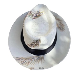 Καπέλο Panama- A Feather love - ζωγραφισμένα στο χέρι, απαραίτητα καλοκαιρινά αξεσουάρ, ψάθινα