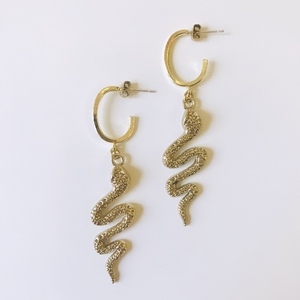 Snake earrings - επάργυρα, ατσάλι, κρεμαστά, μεγάλα, καρφάκι