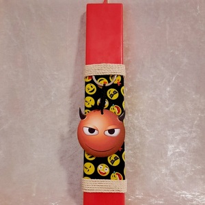 Κόκκινη αρωματική λαμπάδα με ξύλινο μπρελόκ διαβολάκι. Διαστάσεις λαμπάδας 25x4.5 cm - αγόρι, λαμπάδες, για παιδιά, για ενήλικες, για εφήβους - 3
