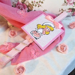 Λαμπάδα για κορίτσι ροζ με καδράκι στρουμφίτσα 39cm - κορίτσι, λαμπάδες, για παιδιά, ήρωες κινουμένων σχεδίων, για μωρά - 2