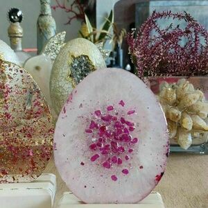 Επιτραπέζιο Πασχαλινό διακοσμητικό ροζ από υγρό γυαλί - νονά, διακοσμητικά, πασχαλινά αυγά διακοσμητικά, δώρα για γυναίκες, διακοσμητικό πασχαλινό - 2