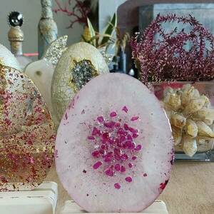 Επιτραπέζιο Πασχαλινό διακοσμητικό ροζ από υγρό γυαλί - νονά, διακοσμητικά, πασχαλινά αυγά διακοσμητικά, δώρα για γυναίκες, διακοσμητικό πασχαλινό - 4