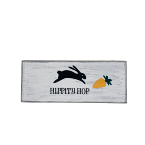 Πασχαλινη Ξυλινη Ασπρη Πινακιδα "HIPPITY HOP" διαστ. 18x7,5 - διακοσμητικά, πασχαλινά δώρα, διακοσμητικό πασχαλινό