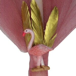Εξωτική λαμπάδα φλαμίνγκο με χρυσά φτερά και στρας - κορίτσι, λαμπάδες, flamingos, για ενήλικες, για εφήβους - 3