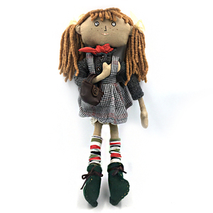 Χειροποίητη πάνινη κούκλα με κοτσίδες, ύψος 35cm - ύφασμα, μινιατούρες φιγούρες, κούκλες - 2