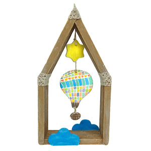 Διακοσμητικό παιδικού δωματίου ξύλινο σπιτάκι αερόστατο διπλής όψεως 21×3×11 - δώρο, αερόστατο, δώρο για βάφτιση, διακοσμητικό παιδικού δωματίου