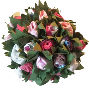 Χειροποίητη μπάλα rosecherry με υφασμάτινα λουλούδια 16cm - ύφασμα, λουλούδια, χειροποίητα