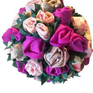 Χειροποίητη μπάλα greytouch με υφασμάτινα λουλούδια 16cm - λουλούδια, χειροποίητα