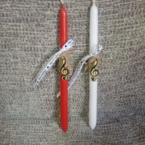 Λαμπάδες για ζευγάρια λευκή κ κόκκινη με ξύλινο κλειδί σολ - λαμπάδες, unisex, ζευγάρια, για ενήλικες - 5