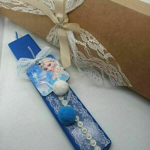 Πασχαλινή λαμπάδα μπλε πλακέ 25εκ αρωματική με την παγωμένη πριγκίπισσα - κορίτσι, λαμπάδες, για παιδιά, για εφήβους, πριγκίπισσες - 4