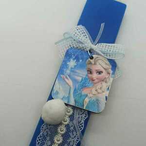 Πασχαλινή λαμπάδα μπλε πλακέ 25εκ αρωματική με την παγωμένη πριγκίπισσα - κορίτσι, λαμπάδες, για παιδιά, για εφήβους, πριγκίπισσες - 3