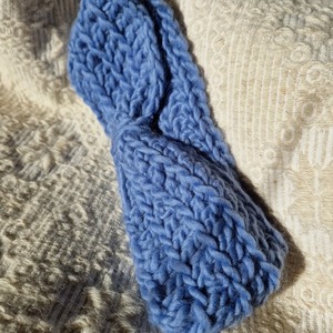 Χειροποίητη πλεκτή μάλλινη κορδέλα - γαλάζιο - μαλλί, headbands - 4