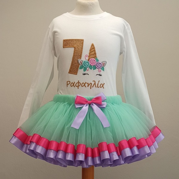 Σετ ρούχων γενεθλίων unicorn με όνομα και tutu φούστα - κορίτσι, σετ, παιδικά ρούχα, βρεφικά ρούχα - 3