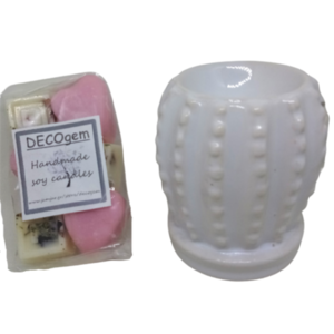 ΣΕΤ κεραμικός καυστήρας κάκτος λευκός και wax melts σόγιας με άρωμα LOLIPOP και ΑΓΡΙΑ ΟΡΧΙΔΕΑ (6 τεμ.- 50 γρ. ) - αρωματικά κεριά, αρωματικό, soy wax - 3