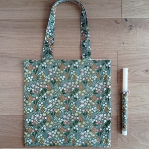 Πασχαλινή λαμπάδα με τσάντα tote για τα ψώνια φλοράλ χακί - κορίτσι, λουλούδια, λαμπάδες, για ενήλικες, για εφήβους - 2