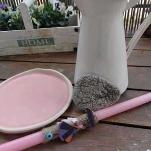 Ροζ λεπτή λαμπάδα 40 εκ με ξύλινο διακοσμητικό - κορίτσι, λαμπάδες, για ενήλικες - 2